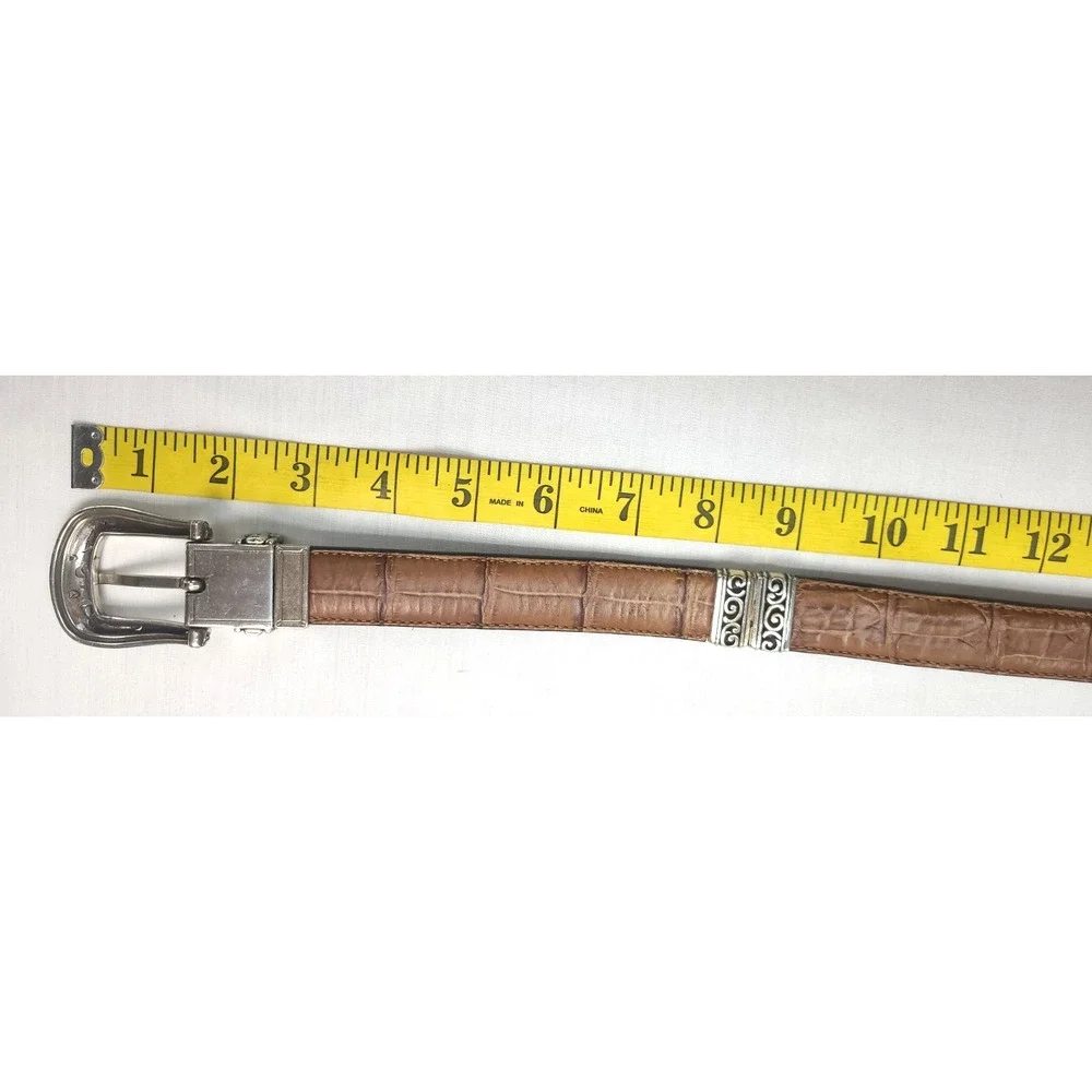 Brighton Belt Sz M/30 Brown Black Croc Embossed Leather Reversible Silver Tone